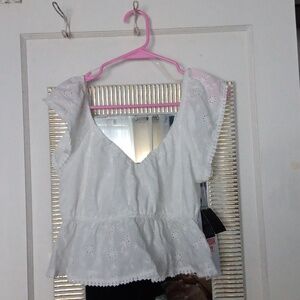 Celebrity Pink White Eyelet Cropped Blouse